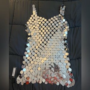 Boohoo Mirror Disc Mini Dress — Silver — Small